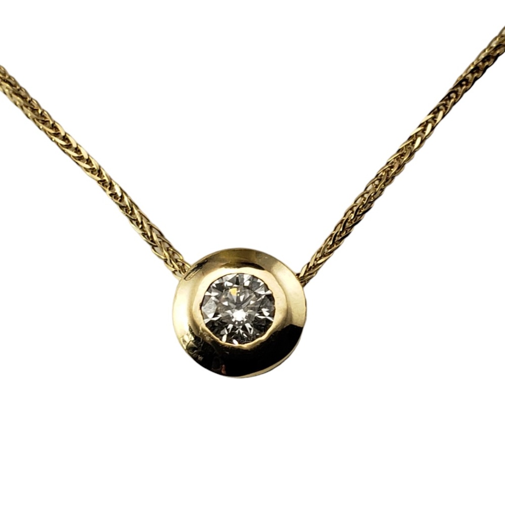 14K Yellow Gold Diamond Solitaire Pendant Necklace #16042